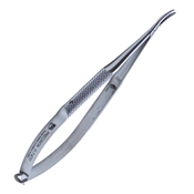 Barraquer Needle-Holder Standard Curved With Lock, Knurled Handle, 15mm Mid Screw To Tip Length, And An Overall Length Of 5 1/4" (135mm) 